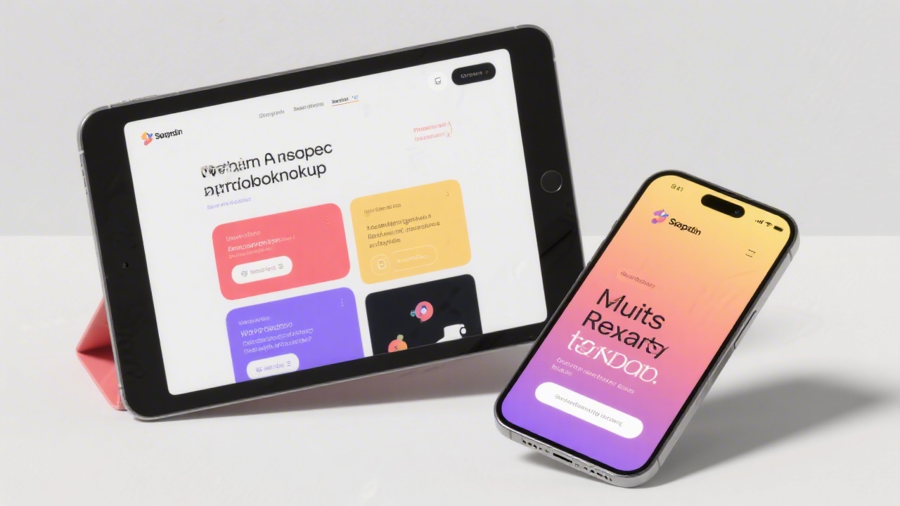 Modern web interface mockup on tablet and phone screens with consistent colors and typography, demonstrating a cohesive visual identity for a startup product.